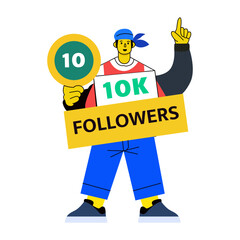 A flat illustration of an influencer celebrating 10k followers
