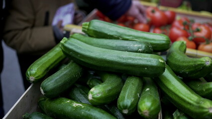 Zucchini vegetables on display at food street market