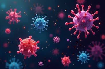 Variety of microscopically small bacteria, depicted as colorful cells. Diversity bacteria under microscope, viruses and beneficial microbes. Concept of medicine, health care