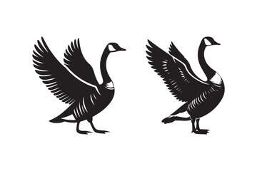 Silhouettes of Goose with Spreading Wings