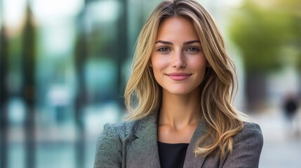 Fototapeta premium Attractive Young Woman Smiling in Business Attire