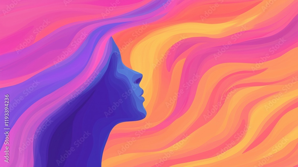 Poster Psychedelic Abstract Illustration Symbolizing Creative Mind with Vibrant Colors and Flowing Patterns Perfect for Modern Design Trends in Art and Graphic Design Applications