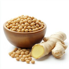 A bowl of soy beans and a ginger root