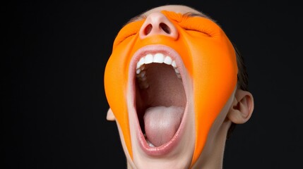 Orange Scream: A dramatic close-up of a face, partially covered by an orange mask, with a wide open...