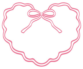Hand drawn doodle heart scallop frame with ribbon for wedding invitations, Valentine's Day card.