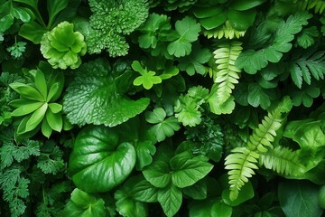 lush green foliage densely packed against a dark backdrop, creating a striking contrast that highlights the vibrancy of nature
