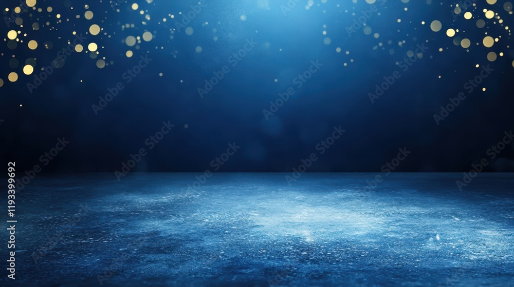 Poster a vibrant blue background adorned with numerous shimmering gold dots, creating an eye-catching and d