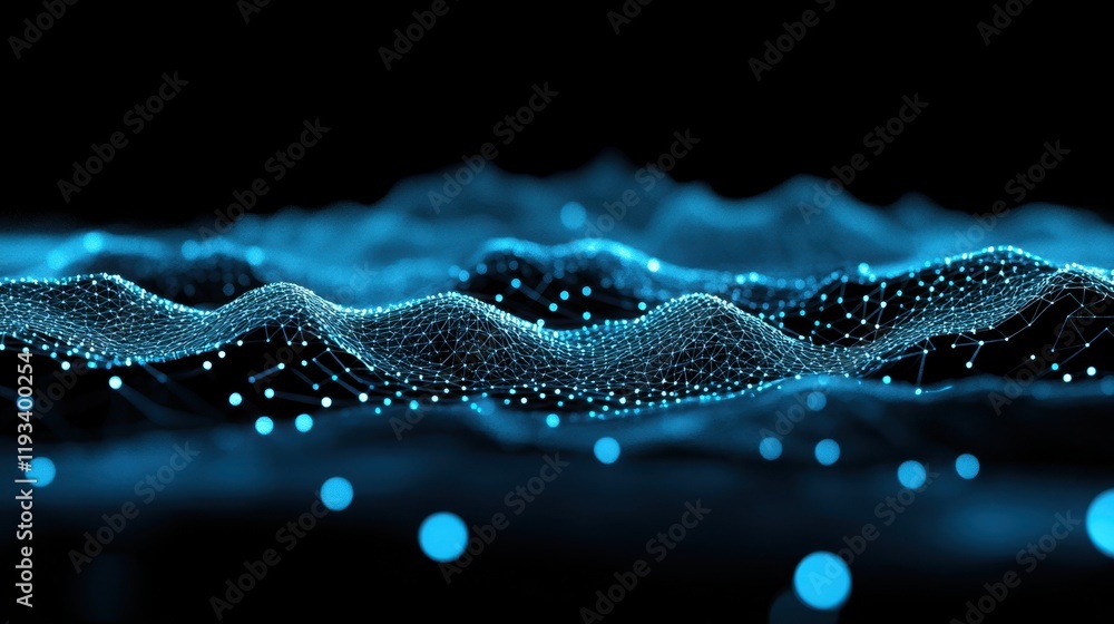 Poster a detailed close-up showcasing vibrant blue lights cascading over a smooth black surface, creating a