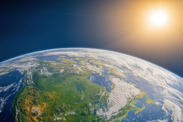 Earth with Atmosphere and Sunlight from Space