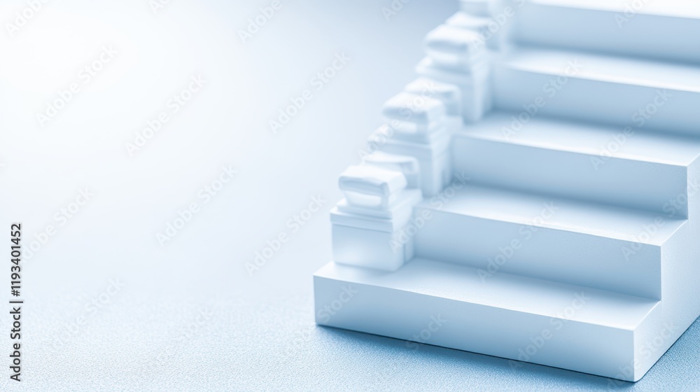 Poster a white staircase features several white boxes arranged along its steps, creating a minimalist and c