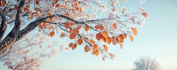 autumn leaves in the snow
