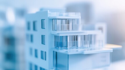 A detailed model of a modern building featuring numerous windows, showcasing architectural design and spatial organization.