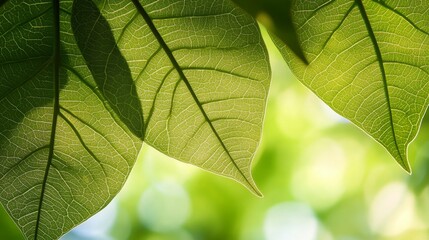 Close-Up of Green Leaf Textures Against a Blurred Background