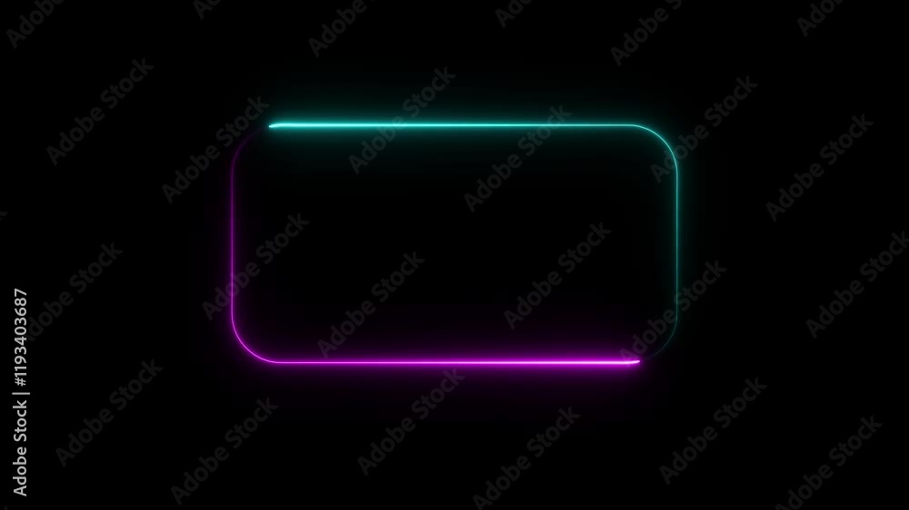 Poster glowing neon light rectangle border frame animation isolated on black background
