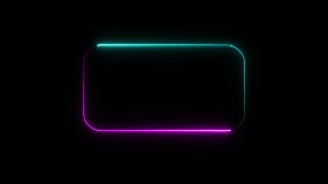 Glowing neon light rectangle border frame animation isolated on black Background