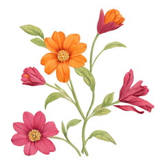 set of hand-painted watercolor painting flowers isolated on a transparent  background PNG