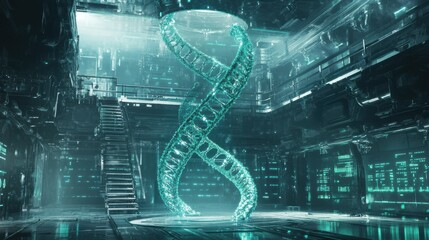 Futuristic DNA Structure in a Sci-Fi Interior