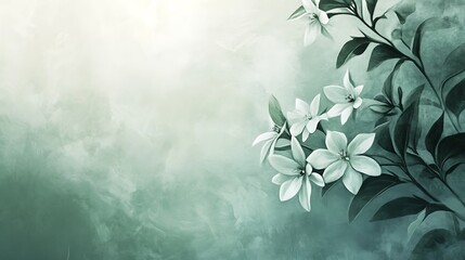 Serene White Blossoms on Sage Green Background