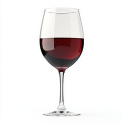 A elegant glass of red wine stands prominently against a clean white background, highlighting its rich color and inviting allure.