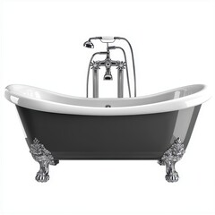 A modern bathtub featuring a sleek chrome faucet, showcasing a stylish and contemporary bathroom design element.