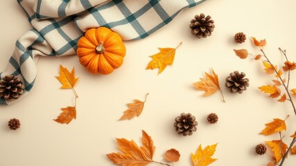 Fototapeta premium Autumnal Still Life with Gourd and Woven Textile