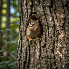a hollow tree trunk with a small animal peeking out from inside. Raccoon Peeking Out From A Tree Cavity,High Resolution, A Chipmunk Peeking Out of a Tree


