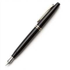 A detailed close-up of a pen resting on a clean white surface, set against a pristine white background, highlighting its design and texture.