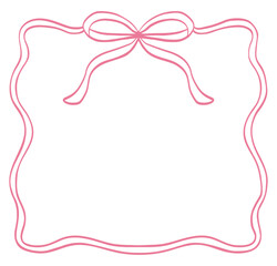 Doodle hand drawn frame with ribbon and wavy edges for wedding invitations, birthday card.
