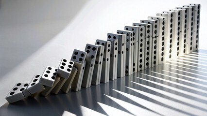 Domino Effect Silhouette Photography - Falling Chain Reaction on White Background