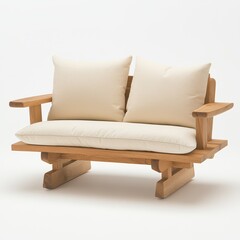 A rustic wooden bench adorned with two decorative pillows, creating a cozy and inviting seating area for relaxation or contemplation.