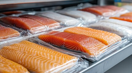 Neatly Arranged Vacuum-Sealed Fish Fillets