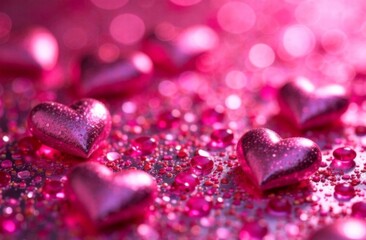 Pink heart on pink background. Wide banner. Copy space.