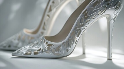 Obraz premium Elegant Silver High Heels with Intricate Cutout Design: A Showcase of Luxury Footwear