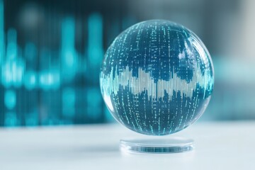 A decorative glass ball featuring an intricate pattern, resting elegantly on a flat surface, showcasing its artistry and clarity.