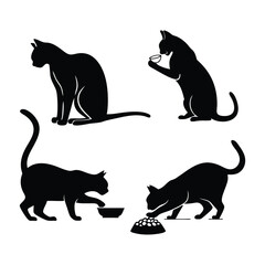 Eating cat vector silhouette.