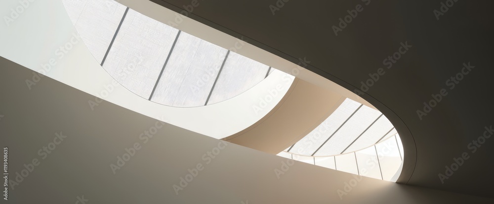 Poster abstract architectural design featuring curved lines and skylights interplay of light and shadow