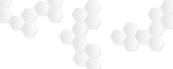 Abstract white hexagon concept design background. Seamless bright white honeycomb banner design. 