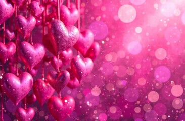 Pink heart on pink background. Wide banner. Copy space.