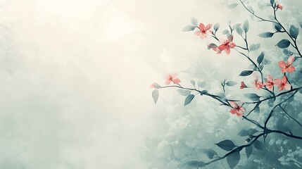 Delicate Pink Blossoms on Branch Watercolor Painting