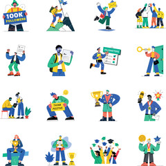 Collection of Goal Achievement Flat Illustrations