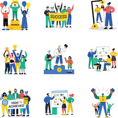 Fototapeta premium Bundle of Success and Winnings Flat Illustrations