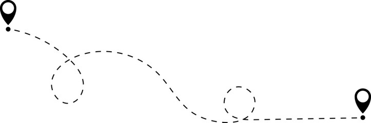 Route icon - two points with dotted path and location pin. Route location icon two pin sign and dotted line.