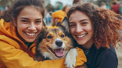 A clean pet adoption campaign with banners, flyers, and smiling volunteers