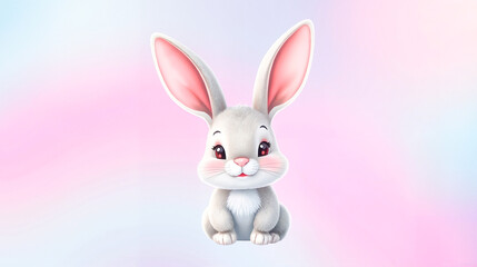 Fototapeta premium Cute cartoon bunny with big ears against a pastel background