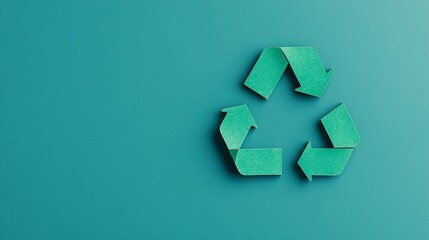 Teal recycle symbol on blue background.