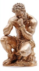A detailed close-up of a statue depicting a man with chains binding his hands, symbolizing struggle and oppression.
