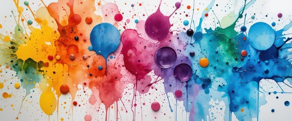 Abstract colorful paint splashes with 3D texture on white background.