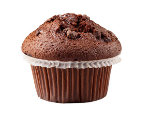 Chocolate muffin isolated on white background, cutout