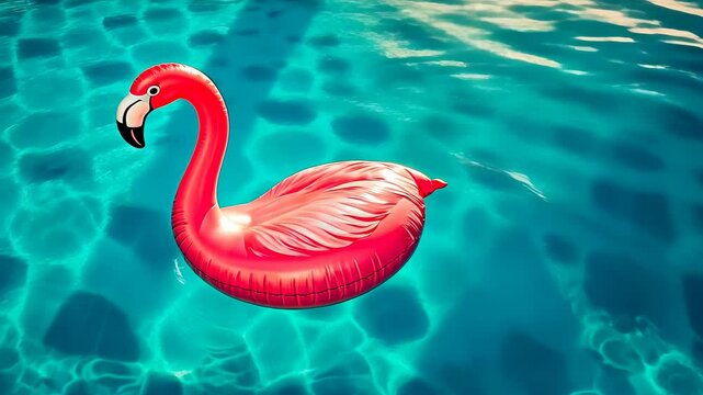 Pool floats serenely bright sun.Leisure accessory floats gently rippling aqua water.Summer concept symbolizes relaxation,sunny days.Vibrant color contrasts clearly blue