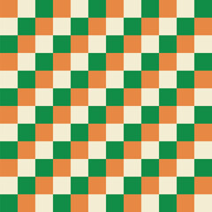Irish tricolour concept checkered seamless pattern. Traditional flag colours symbol. St. Patrick's spring Celtic culture celebration. Classic geometrical square grid vector illustration background